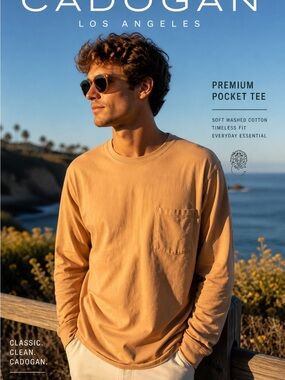 Cadogan Los Angeles Pocket Tee XXL NWT Long Sleeve Neutral Essential